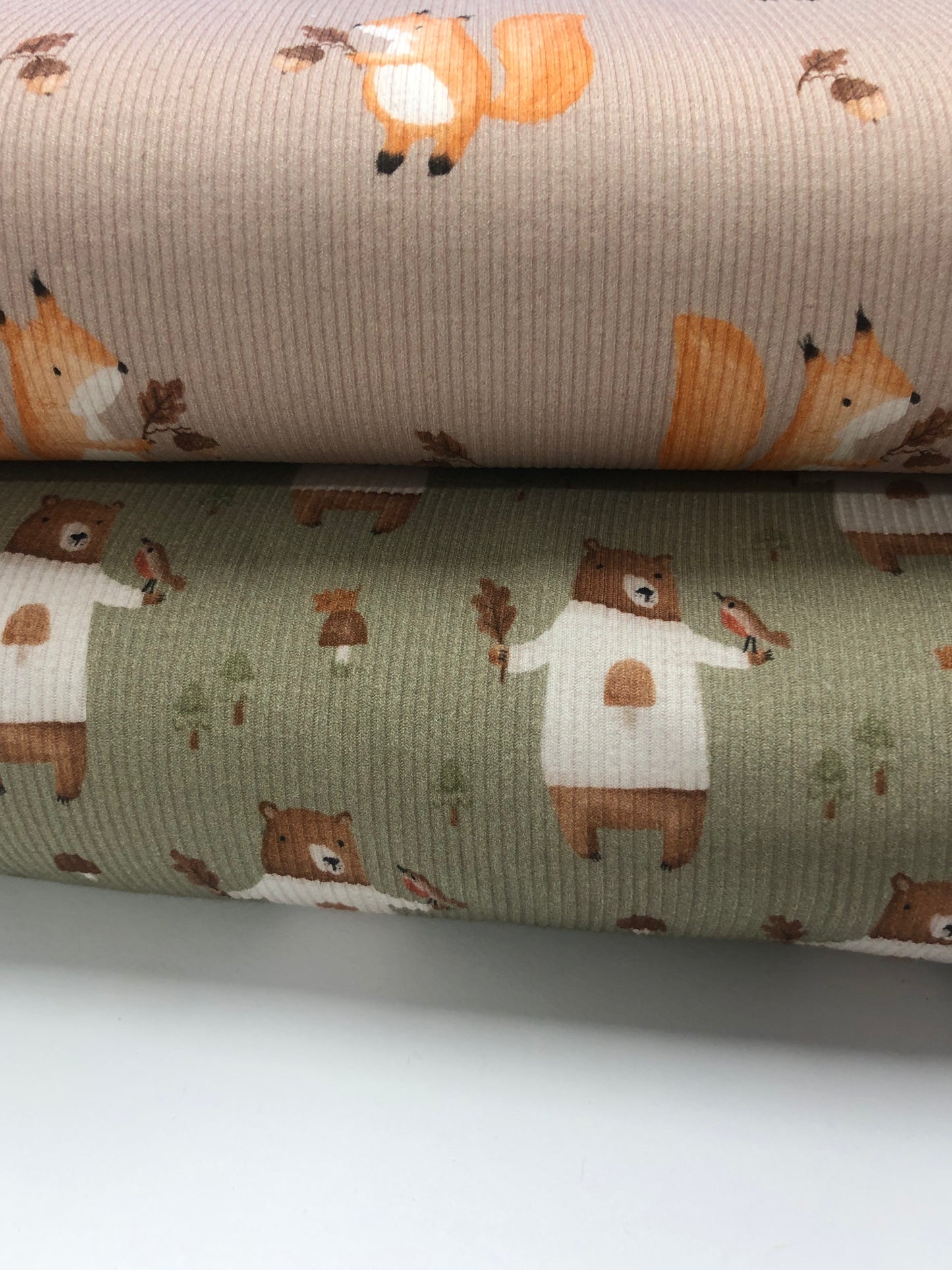 Ribstrick Jersey Digitaldruck Eichhörnchen Bär