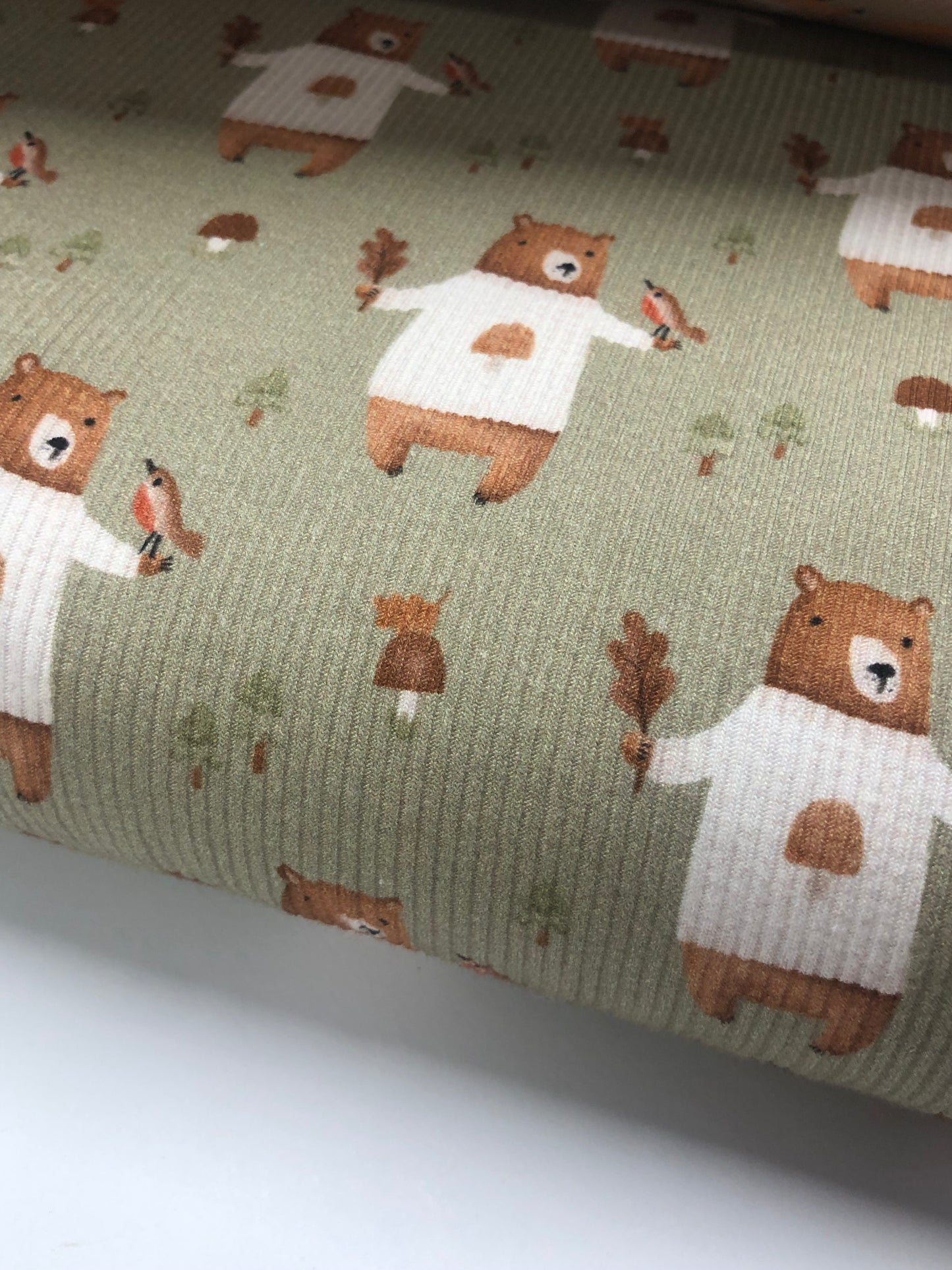 Ribstrick Jersey Digitaldruck Eichhörnchen Bär