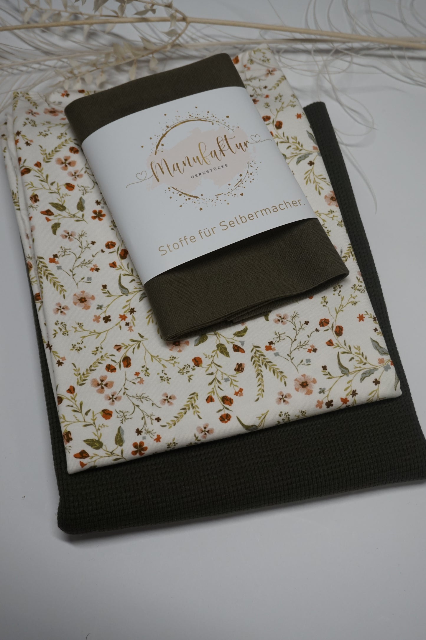 Stoffpaket Waffelstrick Jersey/ Jersey Blümchen/ Moosgrün