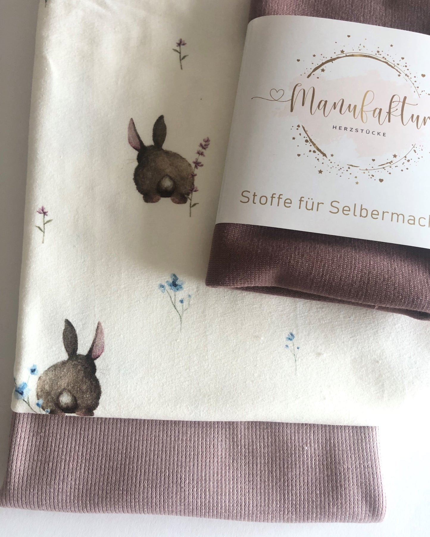 Stoffpaket Waffelstrick Jersey/ Jersey Hase/Altrosa