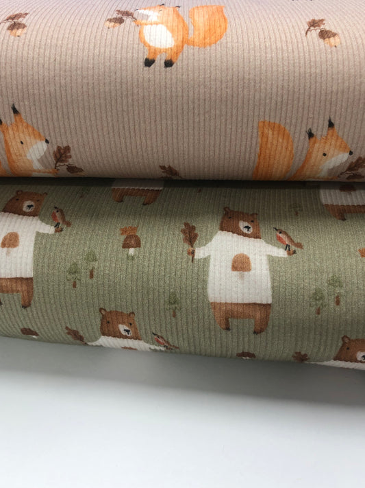 Ribstrick Jersey Digitaldruck Eichhörnchen Bär