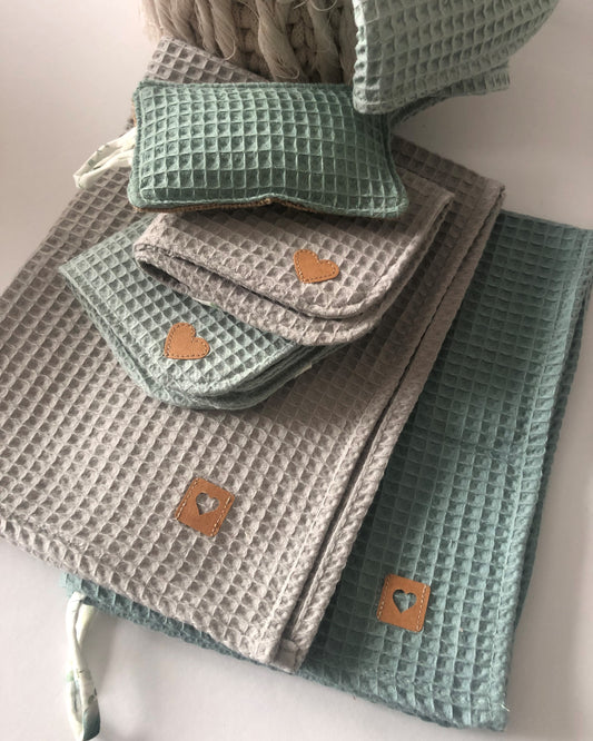 Geschenk Set/ Küchenhandtuch/Spültuch/Spülschwamm/Waffelpique/zero waste