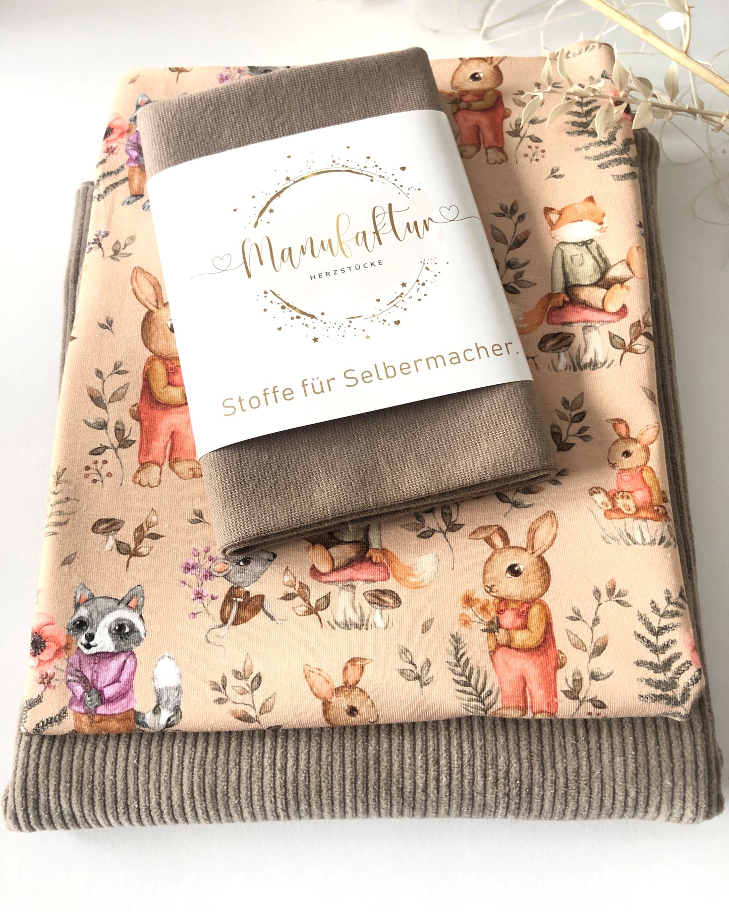 Stoffpaket Cord Jersey/ Jersey Forest Friends/Taupe