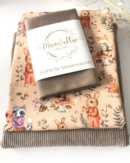 Stoffpaket Cord Jersey/ Jersey Forest Friends/Taupe