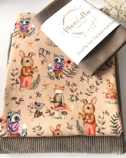 Stoffpaket Cord Jersey/ Jersey Forest Friends/Taupe