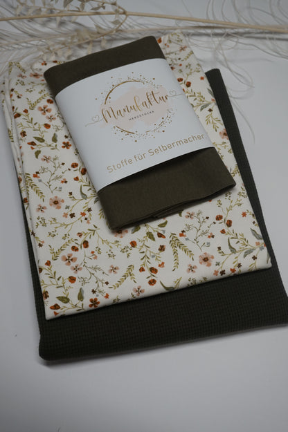 Stoffpaket Waffelstrick Jersey/ Jersey Blümchen/ Moosgrün