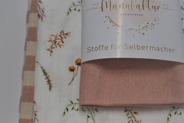 Stoffpaket Musselin/ Blüten/ Altrosa Gestreift