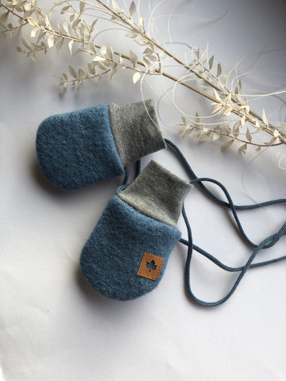 Kuschelige Wollwalk Baby Handschuhe/ Fäustlinge/ 100% Wolle/ Jeansblau/ verschiedene Größen