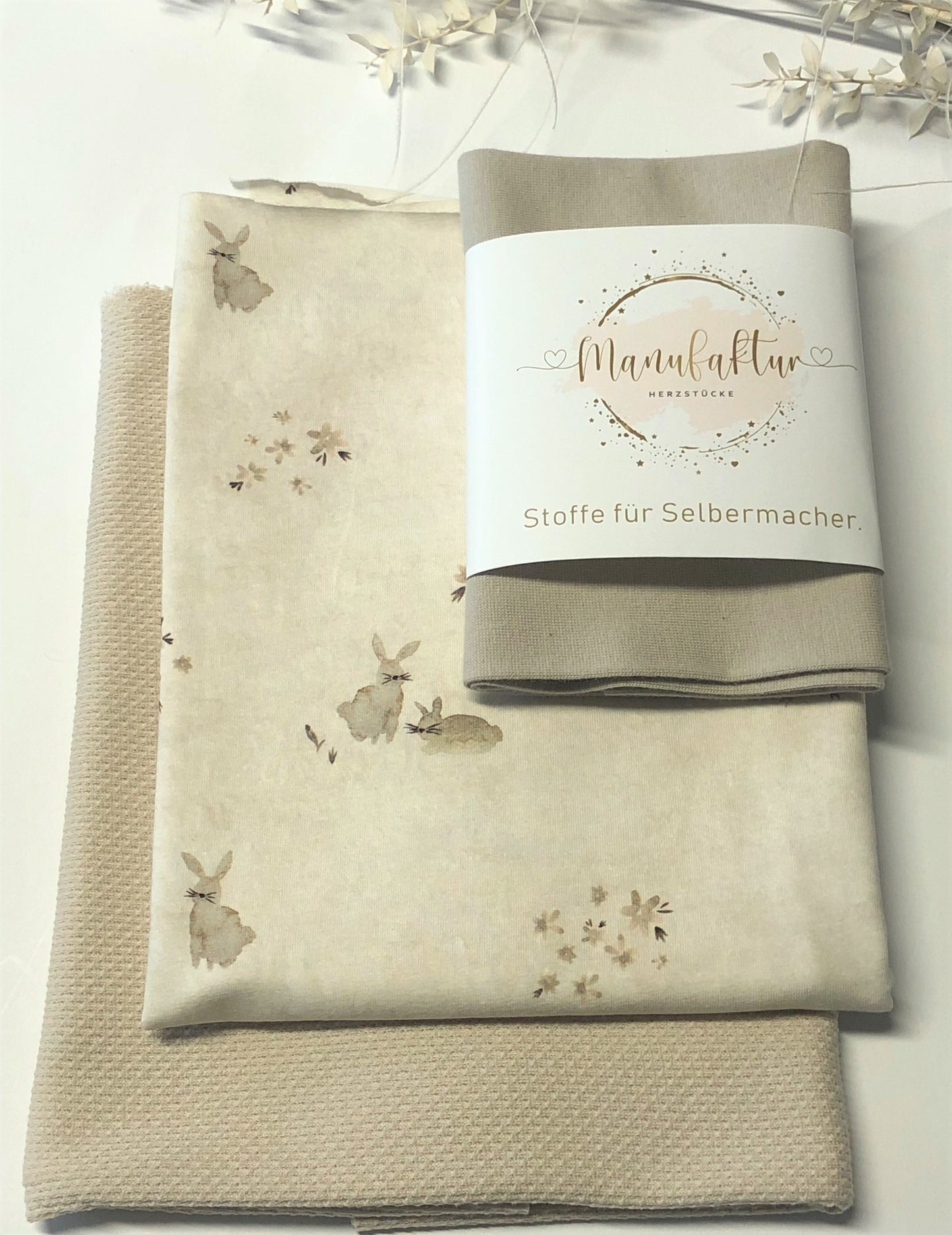 Stoffpaket Jersey/WaffelstrickJersey Hase/Beige