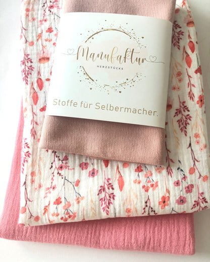 Stoffpaket Musselin Pink/Rosa Blümchen