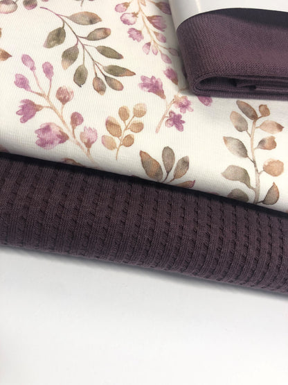 Stoffpaket Waffelstrick Jersey/ Jersey/ Blüten/Mauve