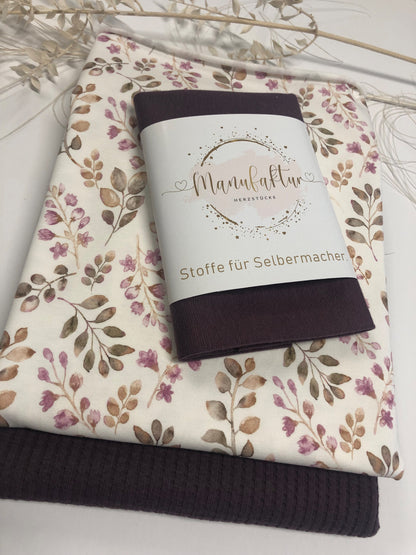 Stoffpaket Waffelstrick Jersey/ Jersey/ Blüten/Mauve