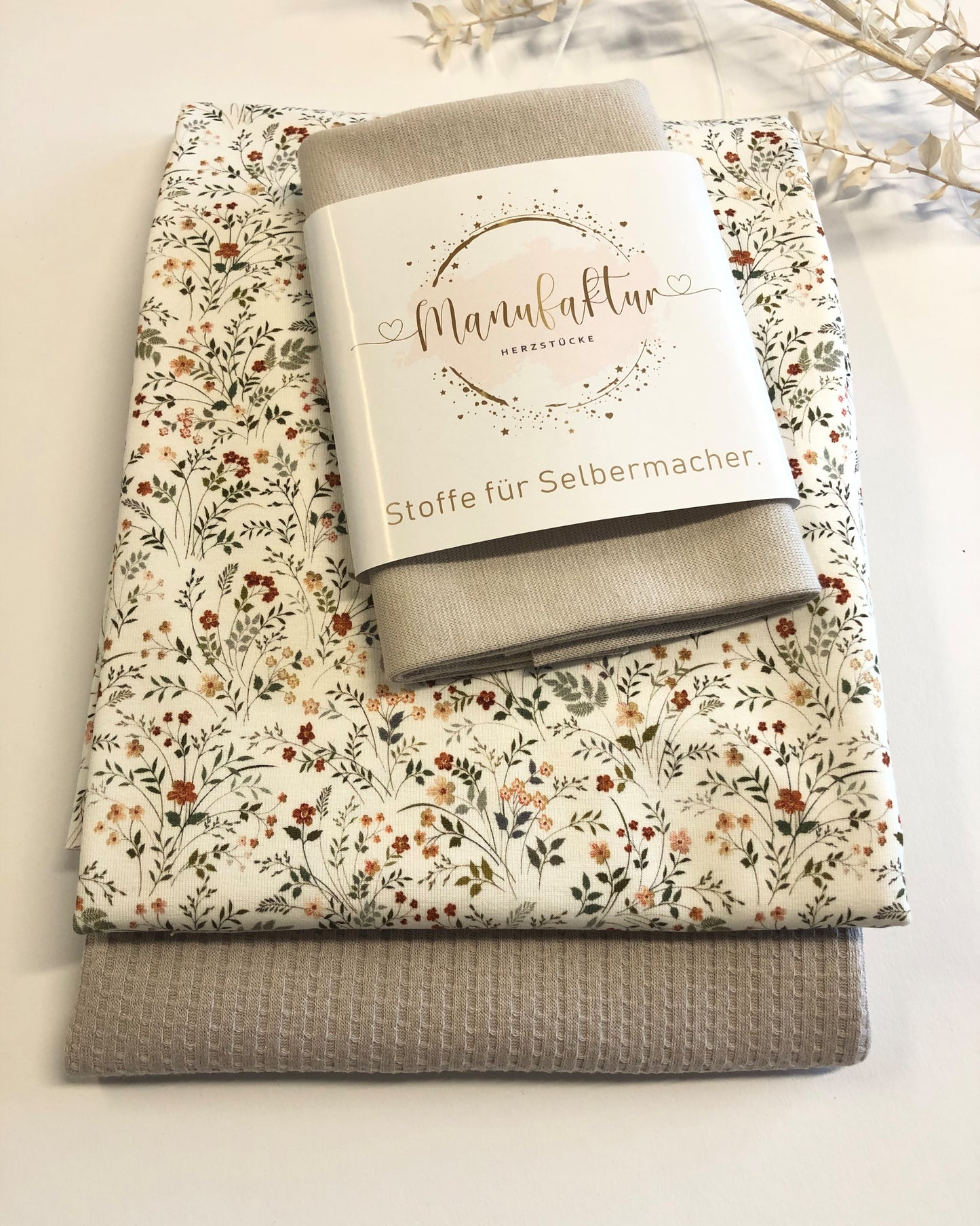 Stoffpaket Waffelstrick Jersey/Jersey Streublümchen/Sand
