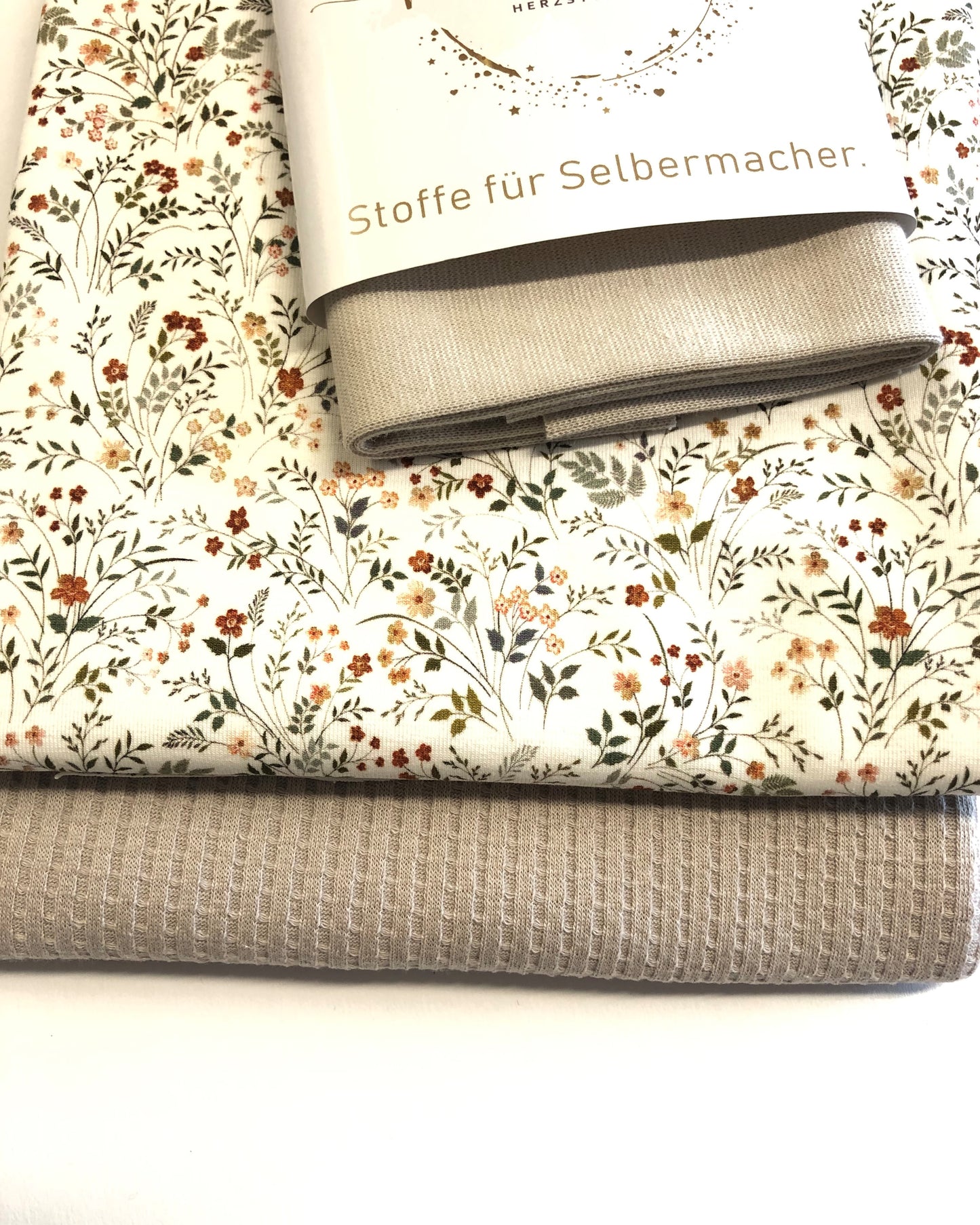 Stoffpaket Waffelstrick Jersey/Jersey Streublümchen/Sand