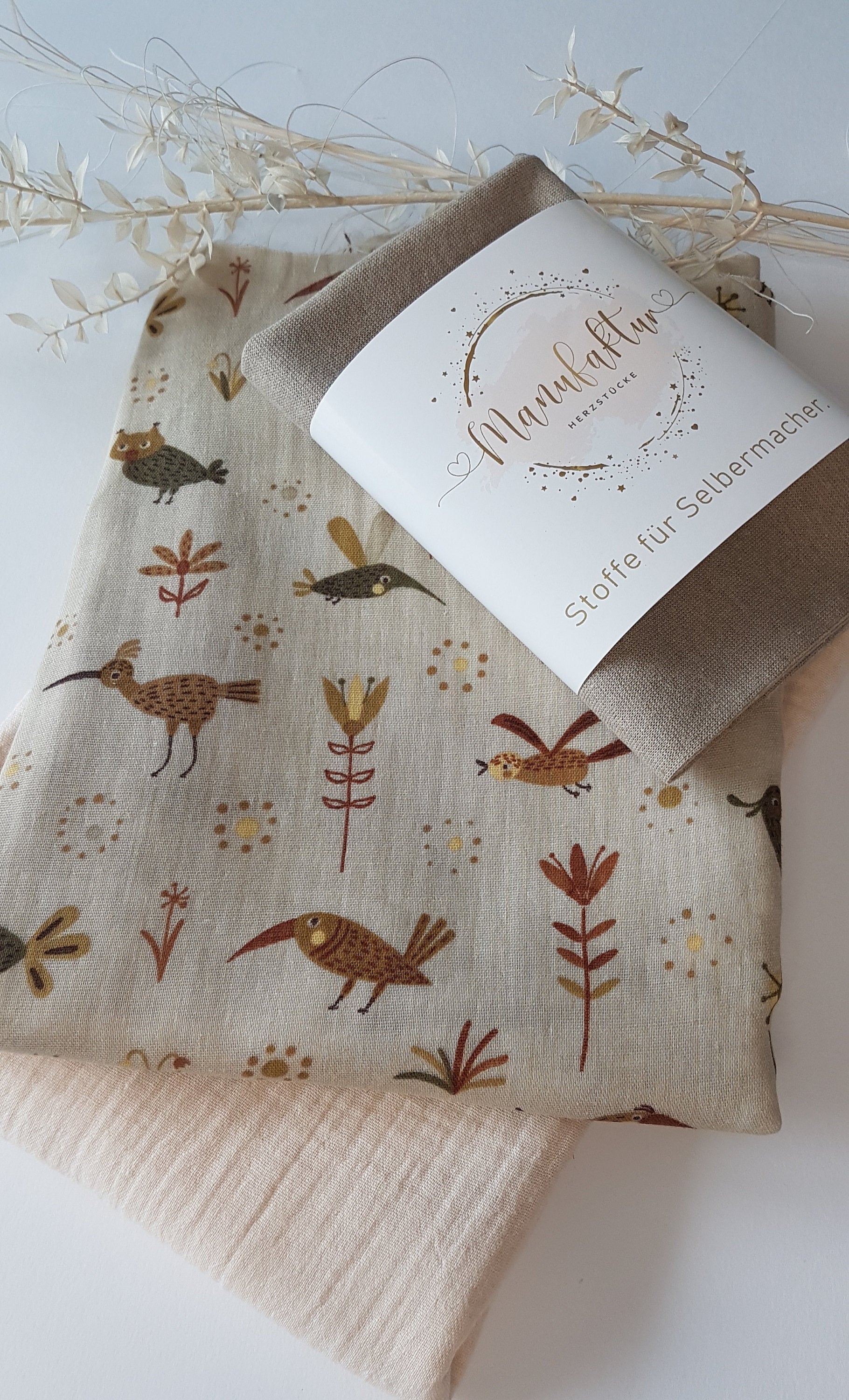 Stoffpaket Musselin/beige/Vögel/Bündchen 1,25m